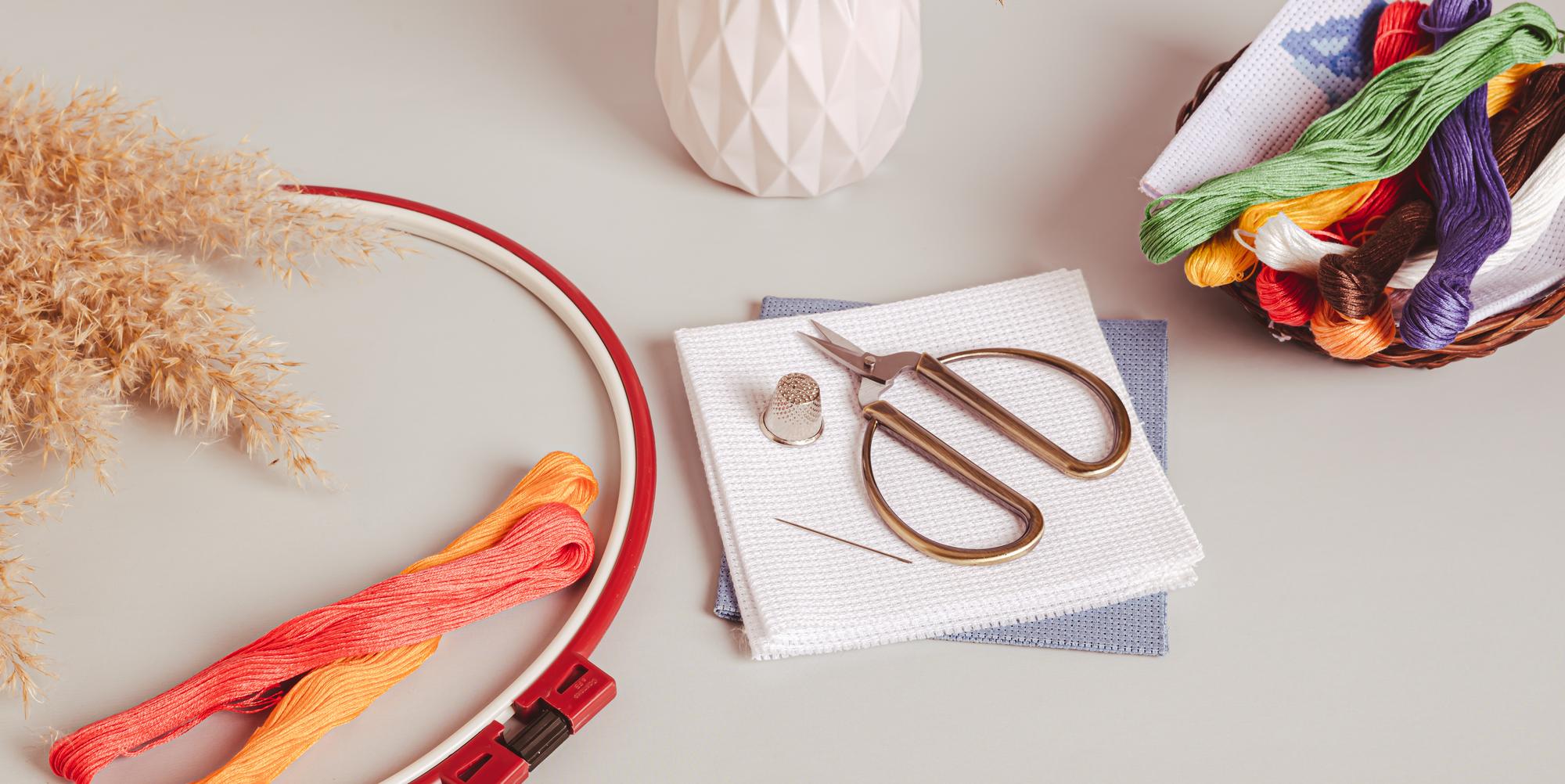 Workshop table with hoops and tools